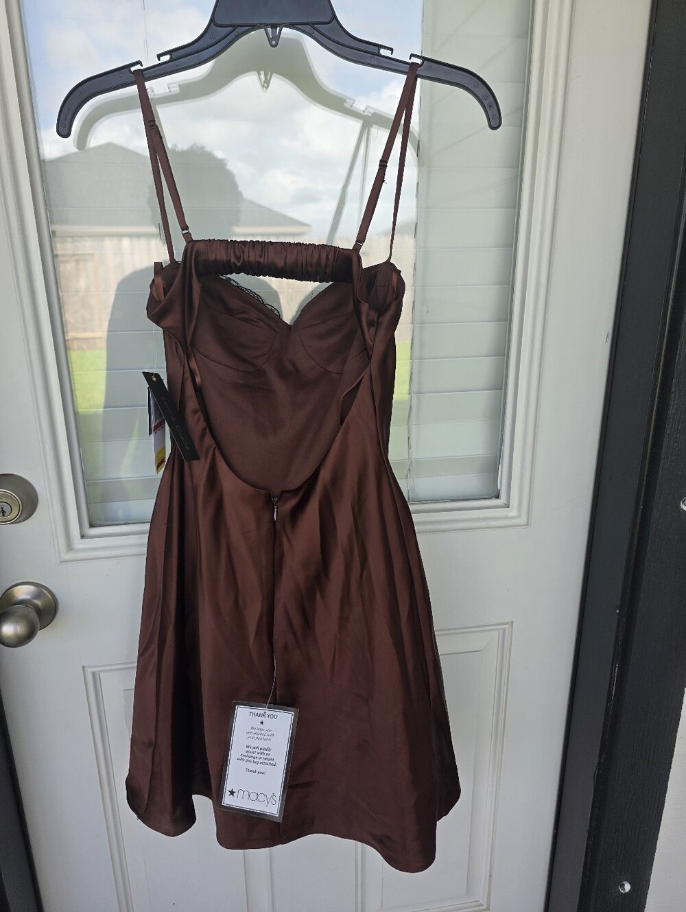 Seni & Cade Slip Dress Women XS Brown Satin Lace Trim Mini Night Out NWT Y2k - Picture 11 of 12
